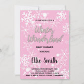 Winter Baby Dusche Einladungen Rosa Silber (Vorderseite)