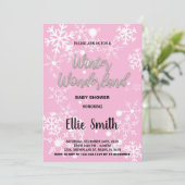 Winter Baby Dusche Einladungen Rosa Silber (Stehend Vorderseite)
