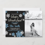 Winter Baby Dusche Einladungen Schwarzes Foto (Vorderseite)
