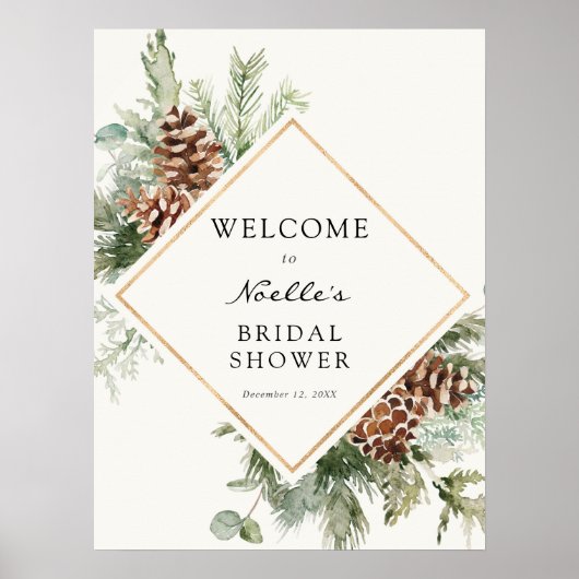 Winter Baby Dusche Evergreen Willkommenspender Poster (Vorne)