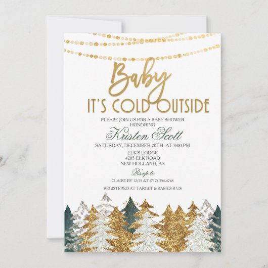 Winter Baby Dusche Glitzer Tree Einladung (Vorderseite)