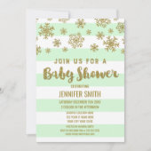 Winter Baby Dusche Minze Streifen Gold Schneeflock Einladung (Vorderseite)