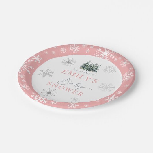 Winter Baby Dusche Pappteller (Schrägansicht)