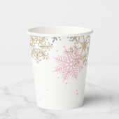 Winter Baby Dusche Pink Gold Schneeflocken Pappbecher (Rückseite)
