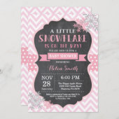Winter Baby Dusche Pink Snowflake Halbpension Einladung (Vorne/Hinten)
