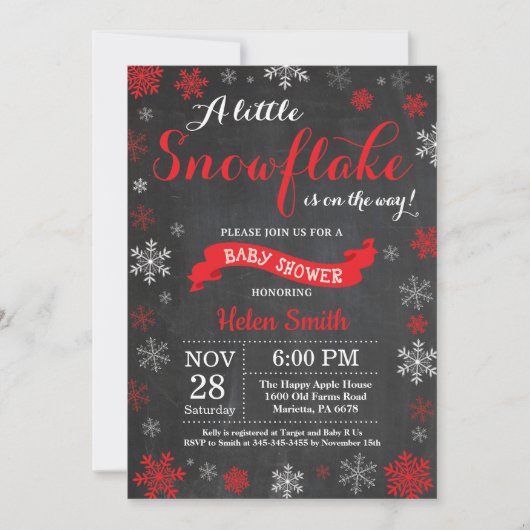 Winter Baby Dusche Red Chalkboard Einladung (Vorderseite)