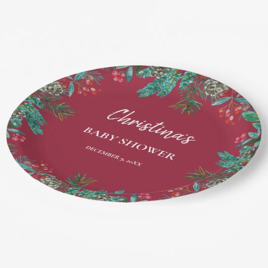 Winter Baby Dusche Red Pappteller (Schrägansicht)