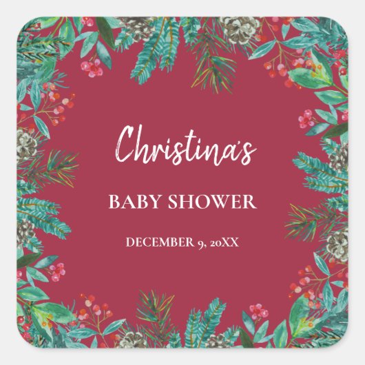 Winter Baby Dusche Red Quadratischer Aufkleber (Vorderseite)