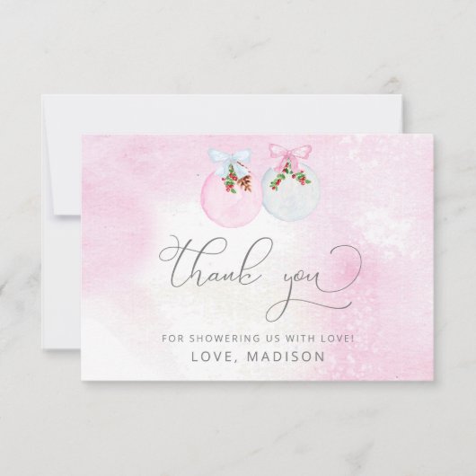 Winter Baby Dusche Rosa Schnee Danke Karte (Vorderseite)