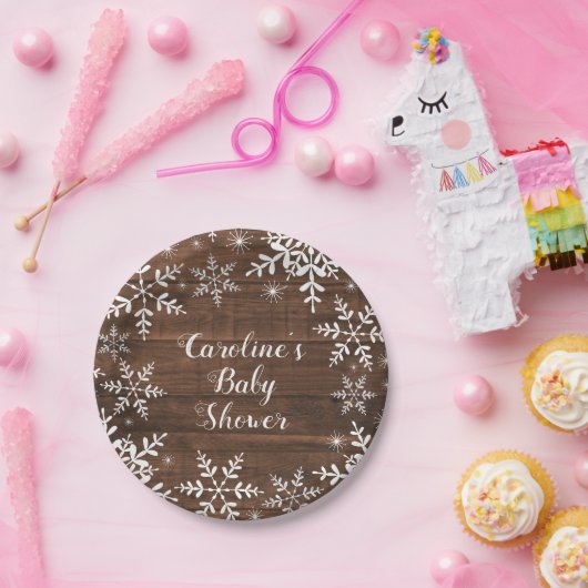 Winter Baby Dusche Rustikale Schneeflocken Pappteller (Party)