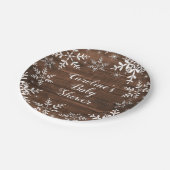 Winter Baby Dusche Rustikale Schneeflocken Pappteller (Schrägansicht)