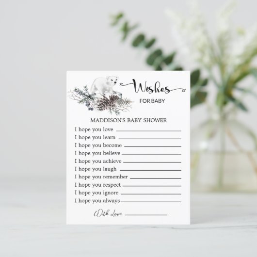 Winter Baby Dusche Wünsche für Babykarte (Stehend Vorderseite)