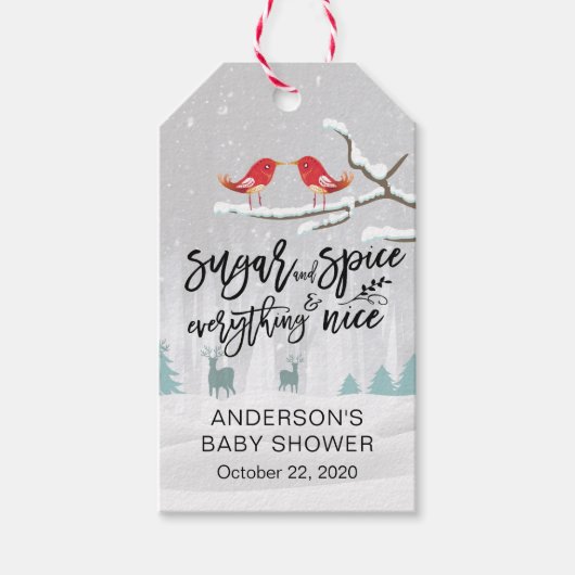 Winter Baby Dusche Zucker & Gewürze & Alles Nett Geschenkanhänger (Vorderseite)