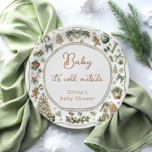 Winter Baby Es ist kalt draußen Grünpflanzen Babyd Pappteller