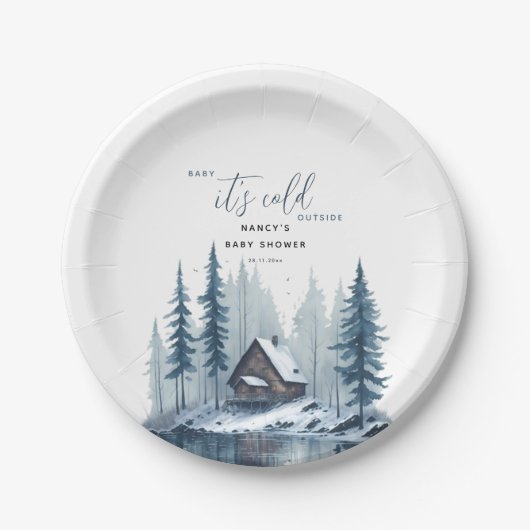 Winter Baby Es ist kalte Außendusche Pappteller (Vorderseite)