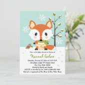 Winter Baby Fox in Diapers Baby Dusche Einladung (Stehend Vorderseite)