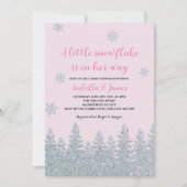 Winter Baby Girl Dusche Woodland Kleine Schneefloc Einladung (Vorderseite)