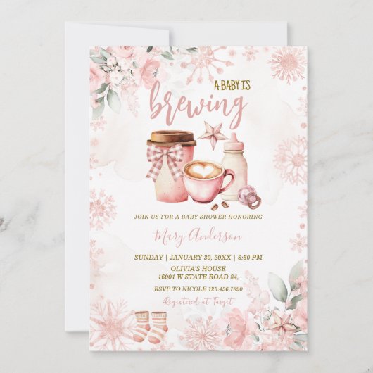 Winter Baby Is Brewing Baby Shower Invitation Einladung (Vorderseite)