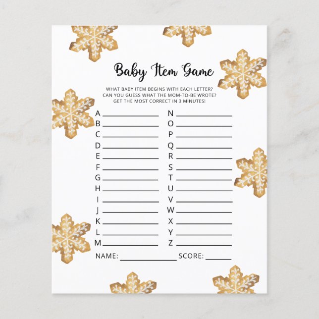 Winter Baby Item Game. Baby Shower Game (Vorderseite)