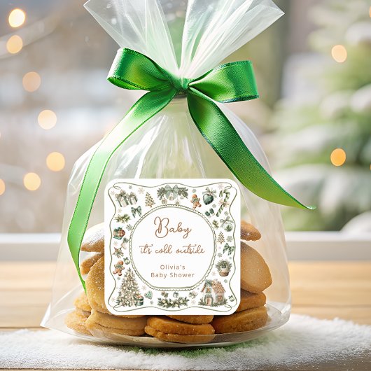 Winter Baby mit kalter Außenwinterdusche Quadratischer Aufkleber