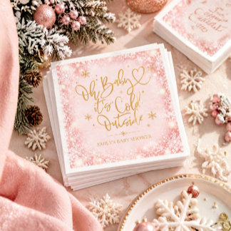 Winter-Baby-Party Pink Gold Schneeflocke Serviette