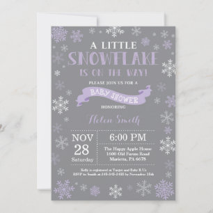 Winter-Baby-Party Purple Weiß und Grau Schneeflock Einladung
