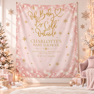 Winter-Baby-Party rosa Schneeflocken-Kulisse Wandteppich