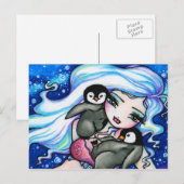 Winter Baby Penguins Mermaid Fantasy Art Postcard Postkarte (Vorne/Hinten)