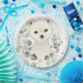 Winter Baby Polar Bear Eukalyptus Greenery Gold Pappteller (Party)