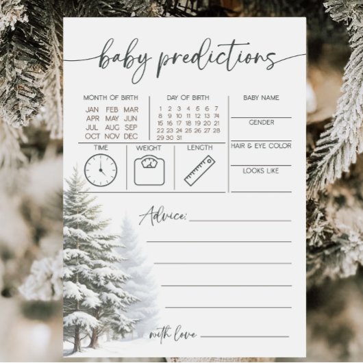 Winter Baby Shower Baby Predictions Karte
