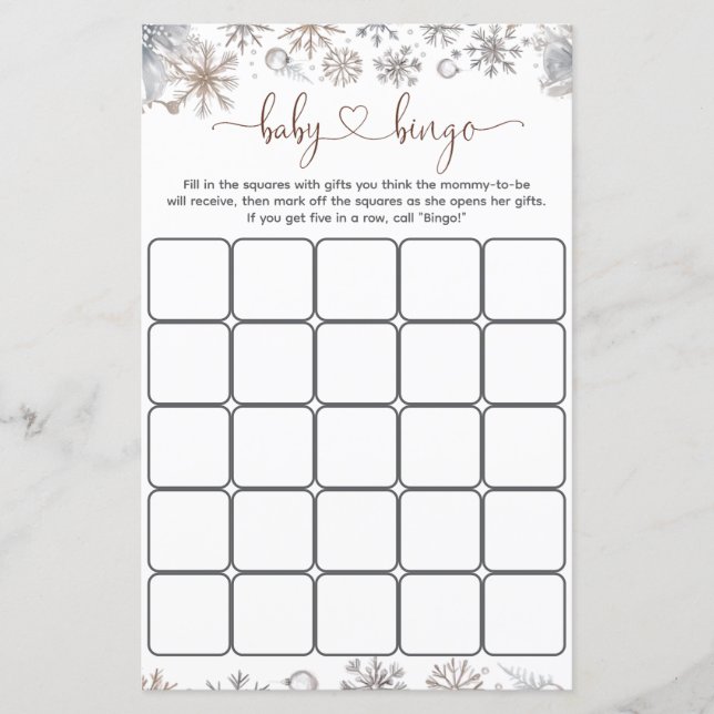 Winter Baby Shower Bingo Game (Vorderseite)