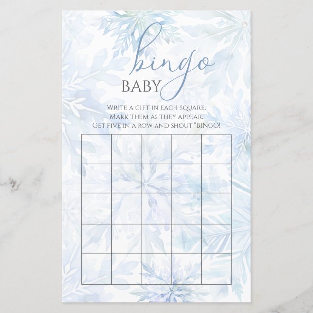 Winter Baby Shower Boy Blue Snowflake Bingo Game (Vorderseite)
