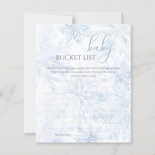 Winter Baby Shower Boy Blue Snowflake Bucket List (Vorderseite)