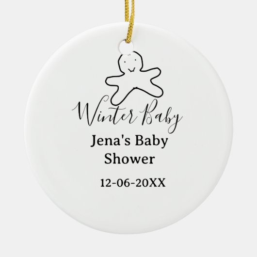 Winter baby shower cookie black scribble hand-draw keramik ornament (Vorne)