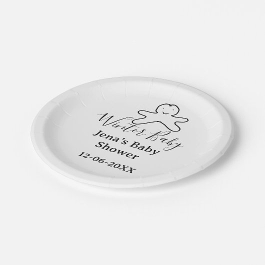 Winter baby shower cookie black scribble hand-draw pappteller (Schrägansicht)