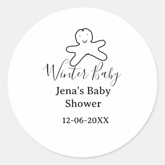 Winter baby shower cookie black scribble hand-draw runder aufkleber (Vorderseite)