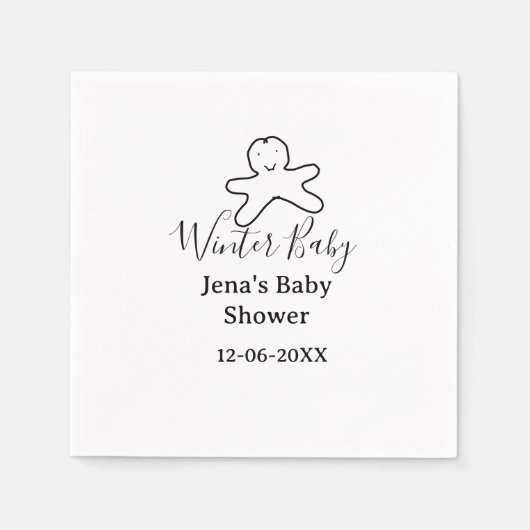 Winter baby shower cookie black scribble hand-draw serviette (Vorderseite)