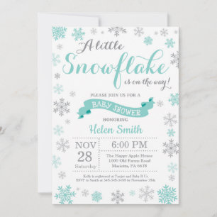 Winter-Baby-Shower-Einladung Aqua-Schneeflocke Einladung