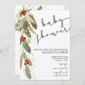 Winter Baby Shower Einladung Gold Holly (Vorne/Hinten)