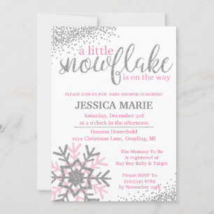 Winter-Baby-Shower-Einladung - Rosa Schneeflocke Einladung