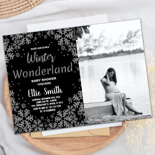 Winter Baby Shower Einladungen Black Silver Foto