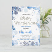 Winter Baby Shower Einladungen Blue Glitzer Silver (Stehend Vorderseite)