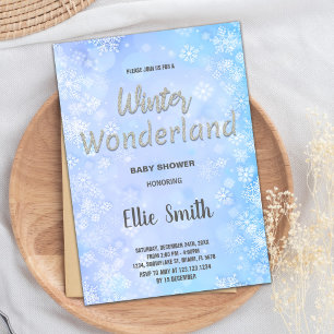 Winter Baby Shower Einladungen Blue Silver
