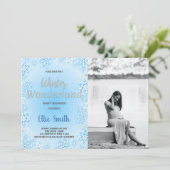Winter Baby Shower Einladungen Blue Snow Foto (Stehend Vorderseite)