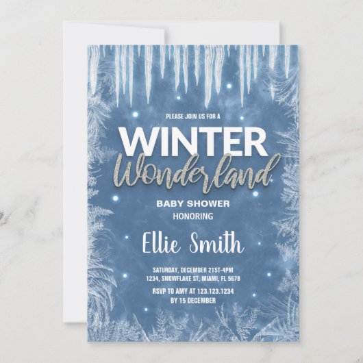 Winter Baby Shower Einladungen Eisdiele Glitzer Si (Vorderseite)