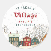 Winter Baby Shower Festive Village Favor  Runder Aufkleber (Vorderseite)