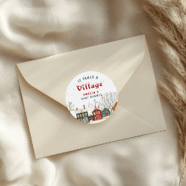 Winter Baby Shower Festive Village Favor  Runder Aufkleber