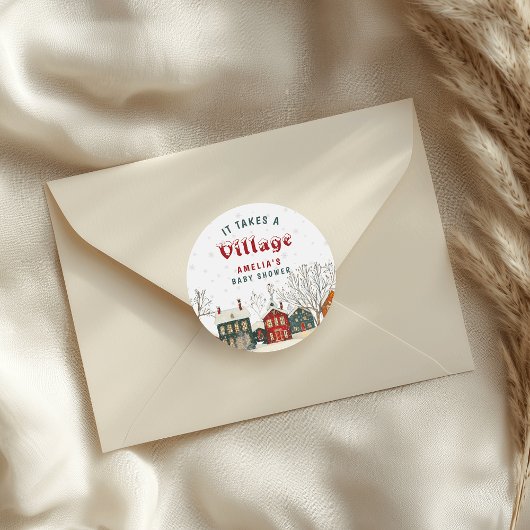 Winter Baby Shower Festive Village Favor Runder Aufkleber