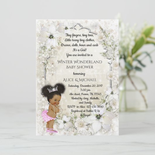 Winter Baby Shower Girl, etnic, Winter Wonderland Einladung (Stehend Vorderseite)