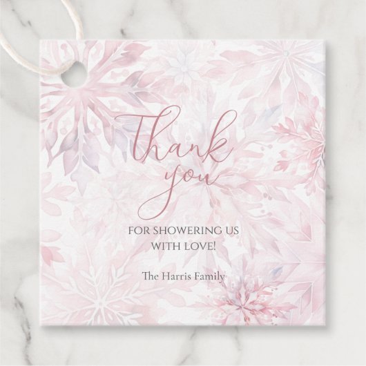 Winter Baby Shower Girl Pink Snowflake Danke Geschenkanhänger (Vorderseite)